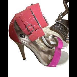 😎🧡ESTATE SALE Michael Antonio Size 5.5 Beige Orange Pink Heels Ankle Strap